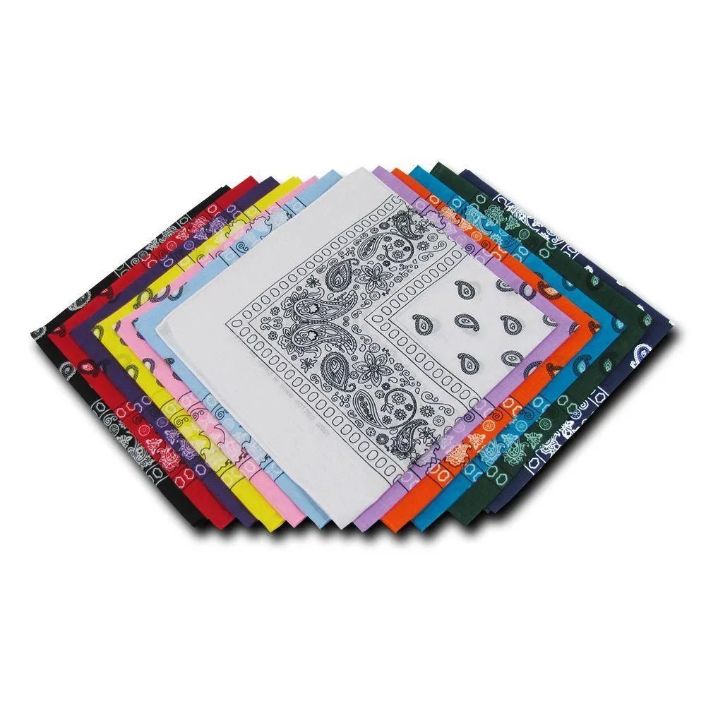 1 Dozen Pack Printed Bandanas 100% Cotton Wrap Scarf