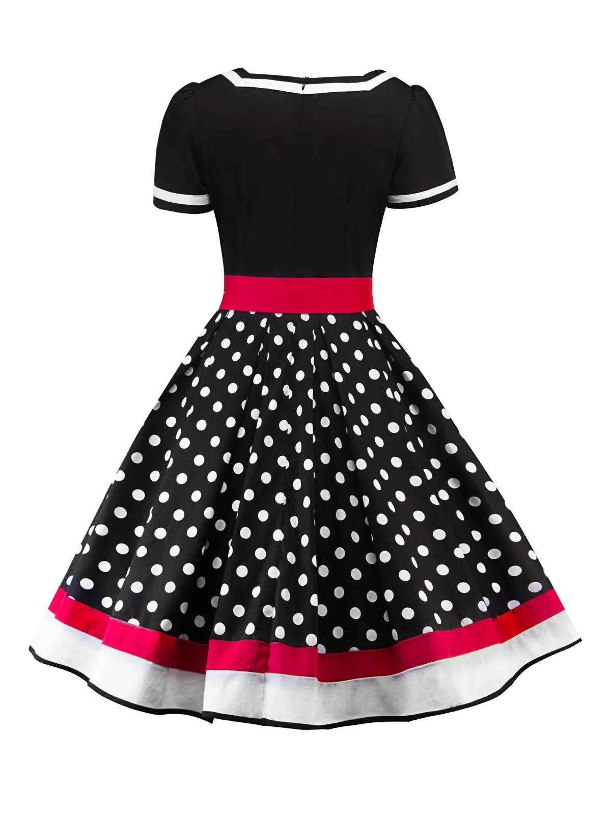 1950s Polka Dot Belted Patchwork Dress With Accessories Set