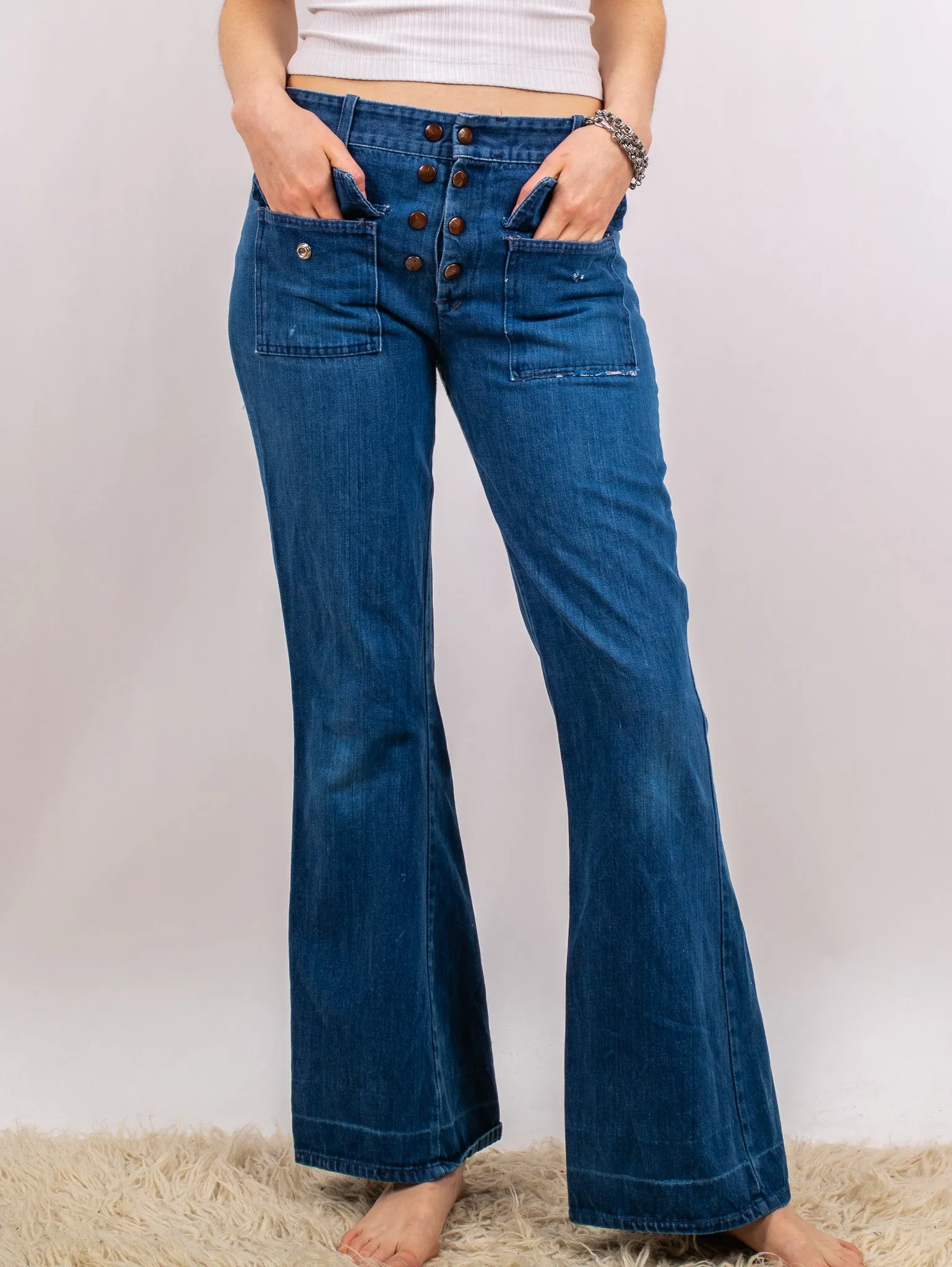 1970s H.A.S.H Low Rise Darkwash Denim Bellbottoms