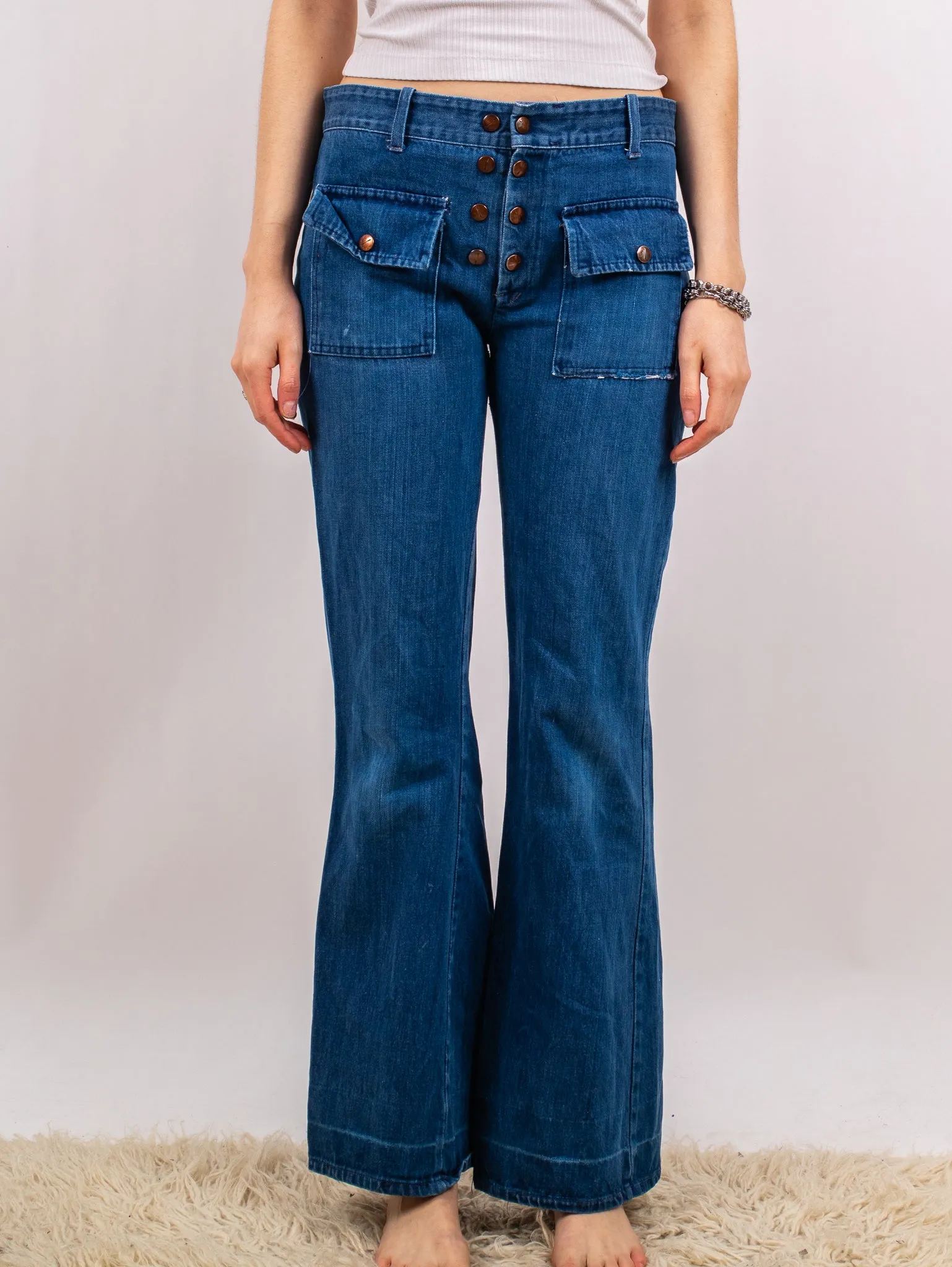 1970s H.A.S.H Low Rise Darkwash Denim Bellbottoms