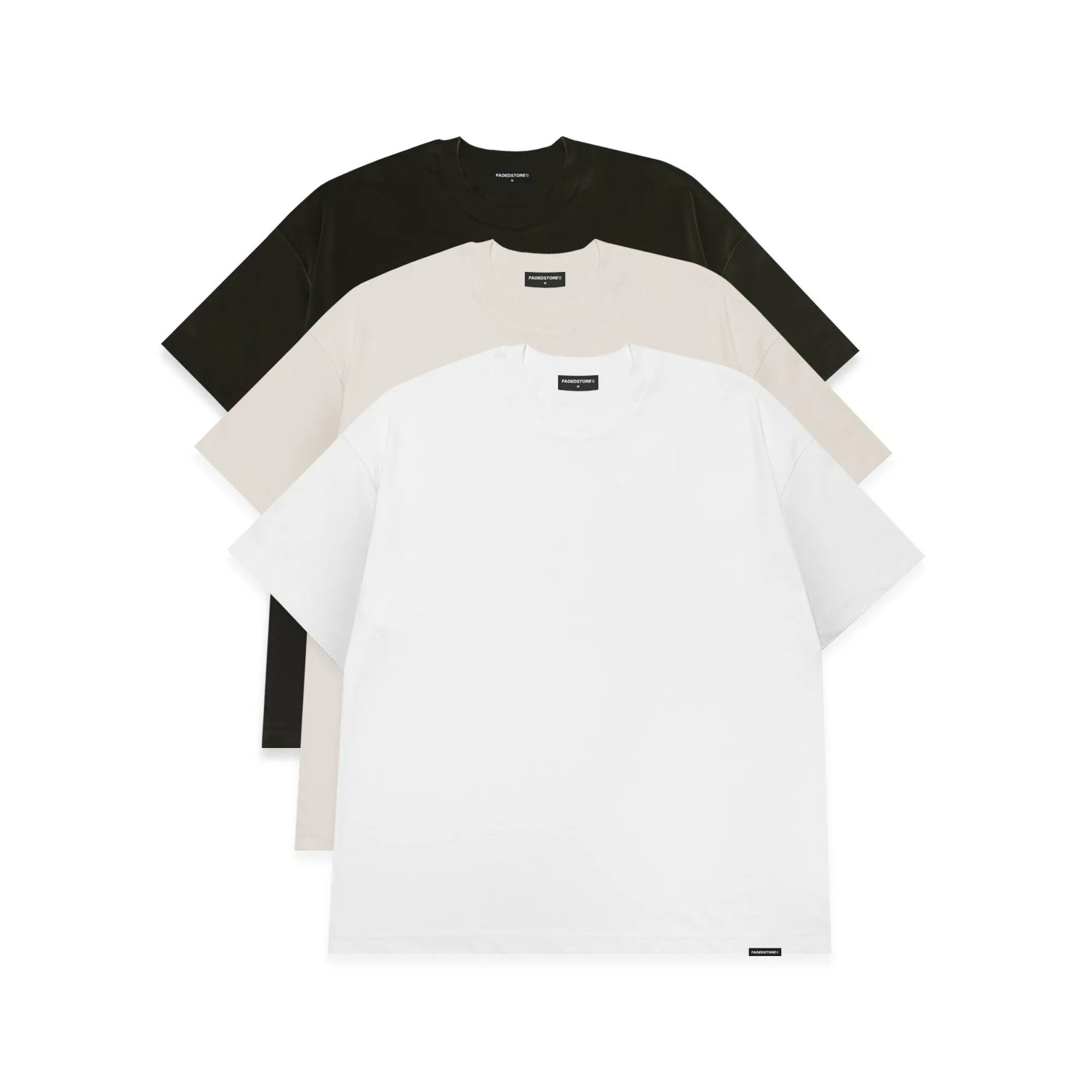 3 Pack Box Fit T-Shirt | Black Off-White White