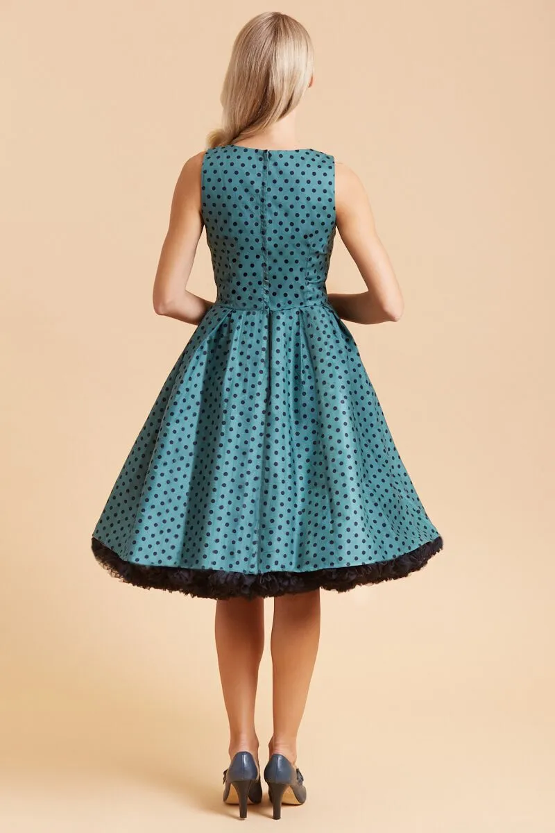 Annie Retro Polka Dot Dress in Green-Black