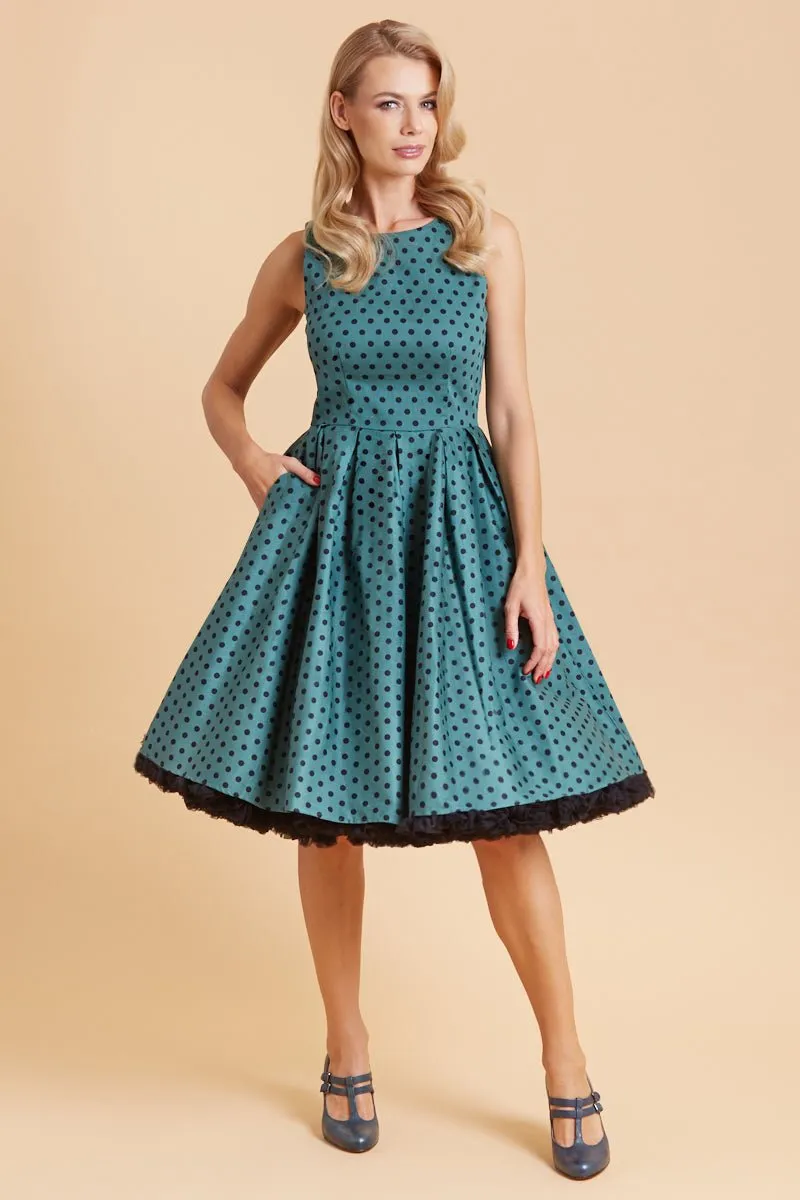 Annie Retro Polka Dot Dress in Green-Black