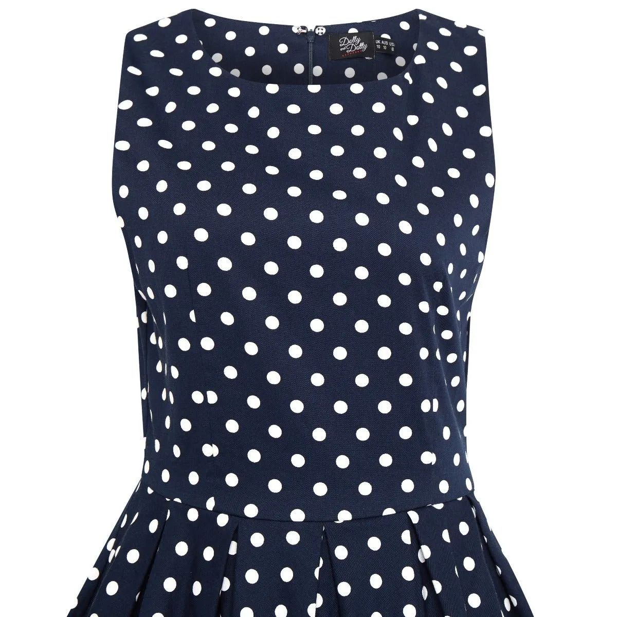 Annie Retro Polka Dot Dress in Navy Blue