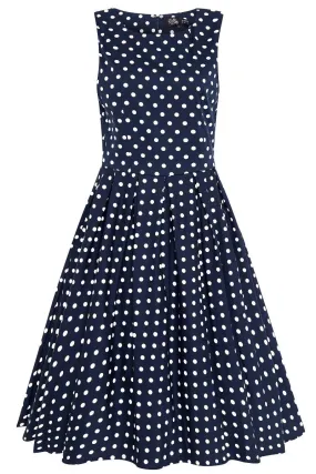 Annie Retro Polka Dot Dress in Navy Blue