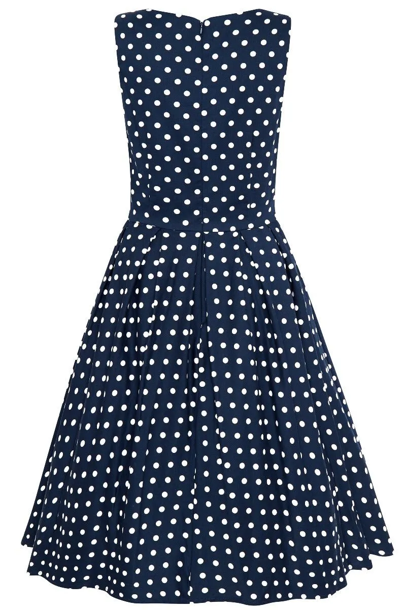 Annie Retro Polka Dot Dress in Navy Blue