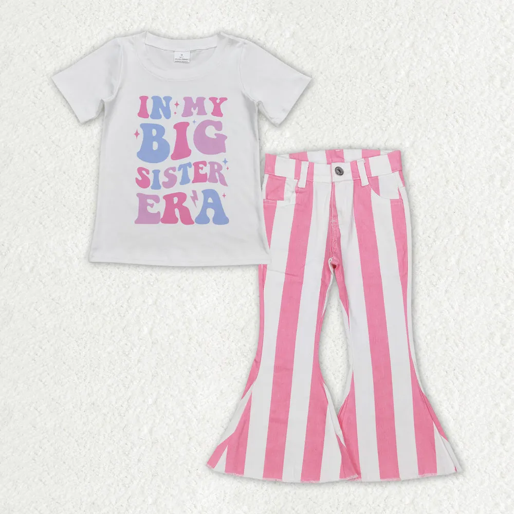 Baby Girls Clothes Big Sister Shirt Top Stripes Denim Pants Clothes Sets GSPO1596