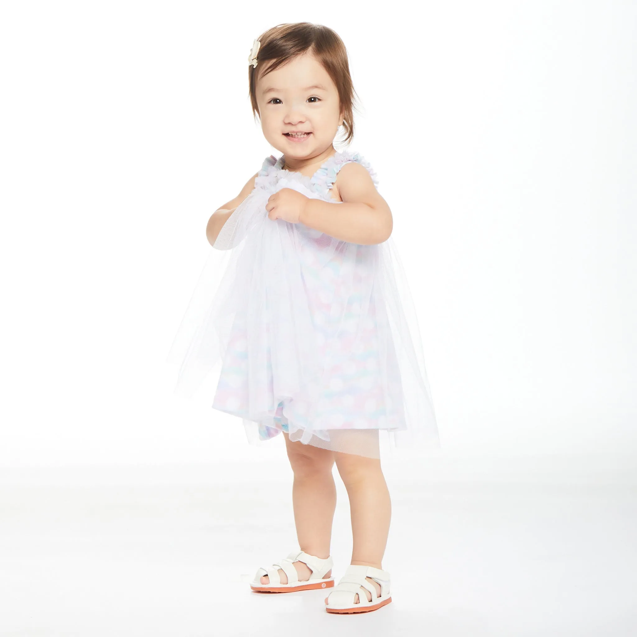 Baby Polka Dot Print Tulle Sundress & Bloomer Set | Multi/White