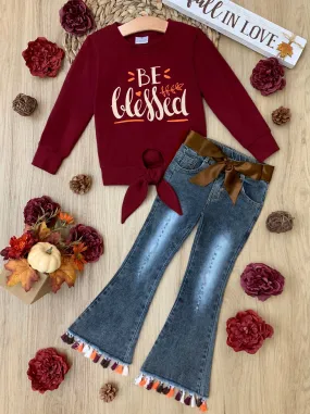 Be Blessed Tassel Bell Bottom Jeans Set