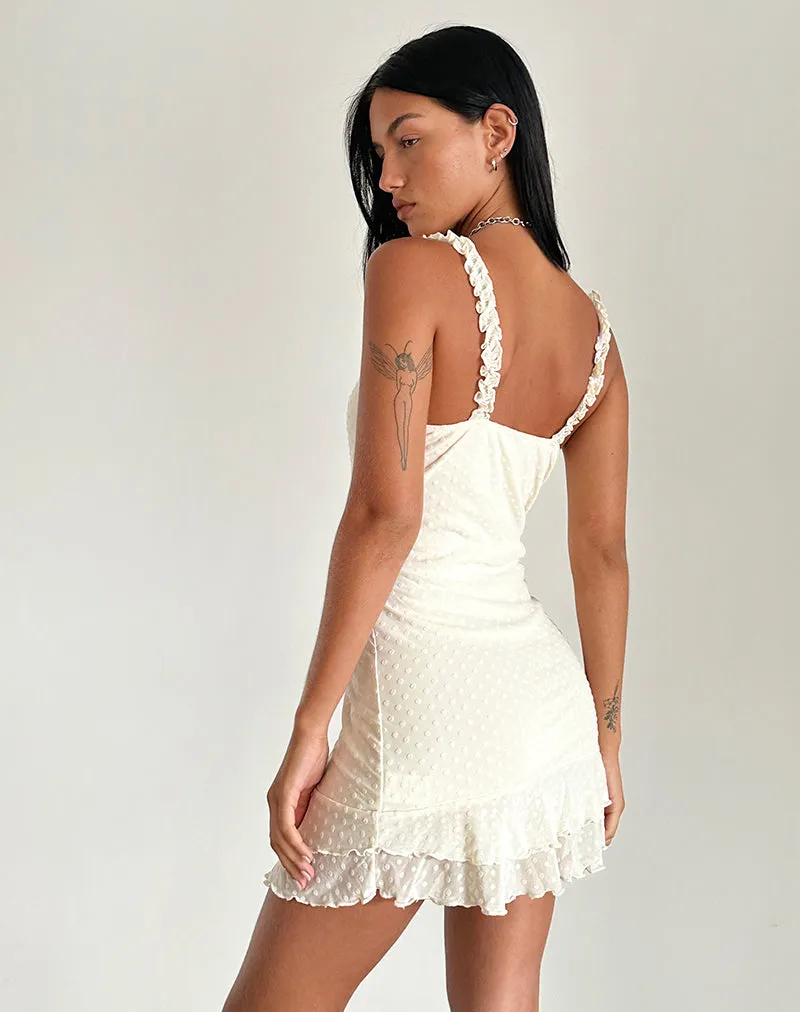 Bestari Mini Dress in Ivory Polka Flock