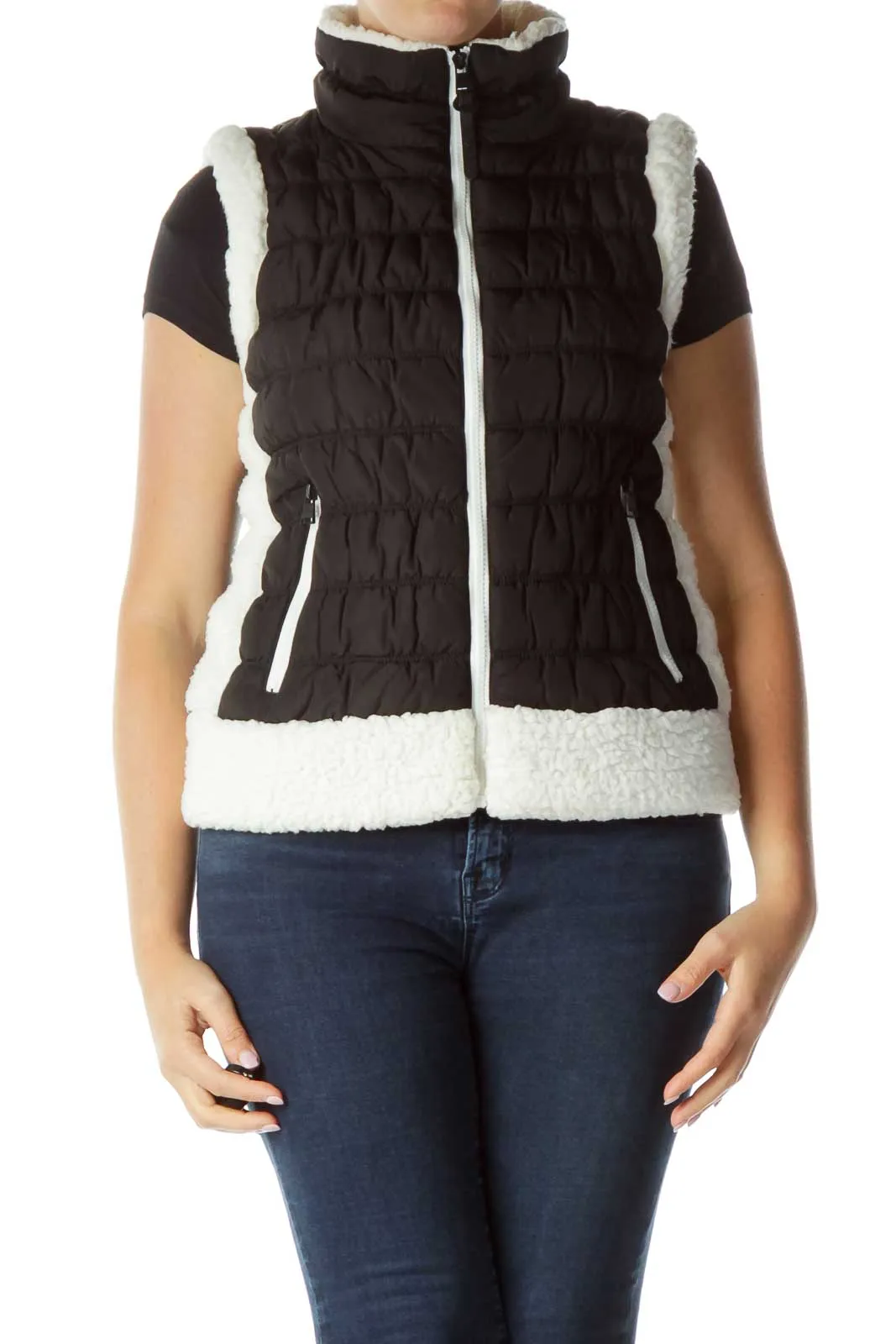 Black White Fleece Vest