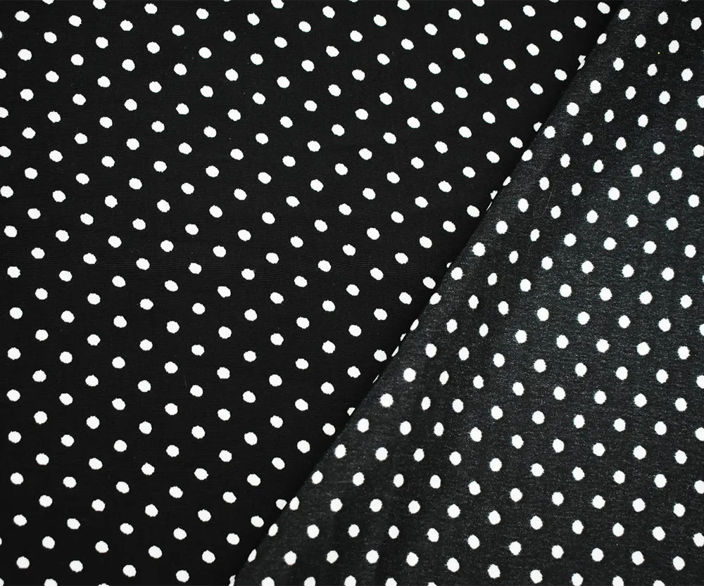 Black-White Polka Dot Printed Polyester Faille Woven Fabric