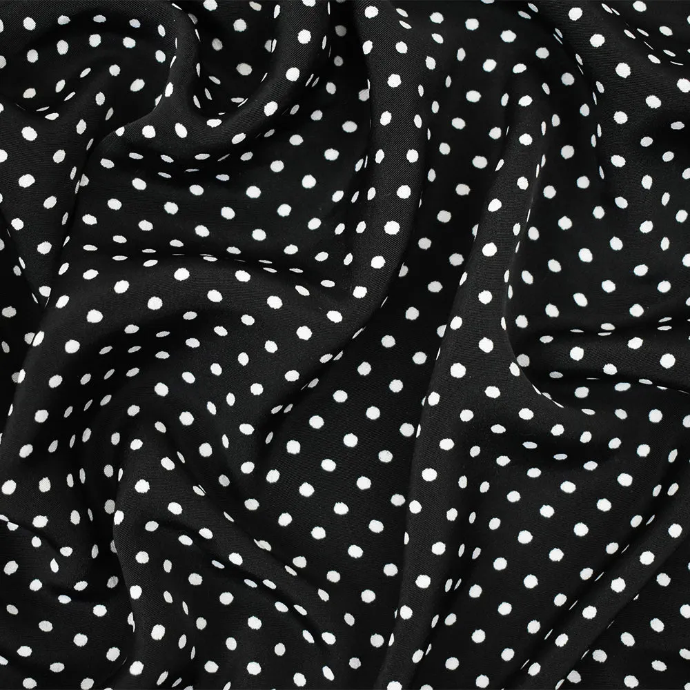 Black-White Polka Dot Printed Polyester Faille Woven Fabric