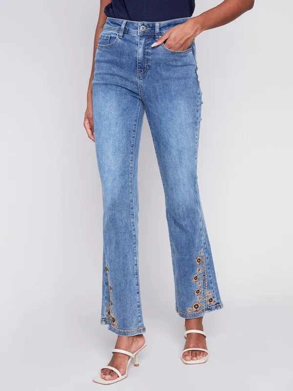 Charlie B- Embroidered Bell Bottom Jean