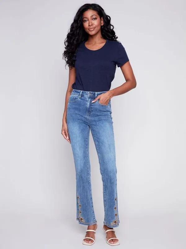 Charlie B- Embroidered Bell Bottom Jean