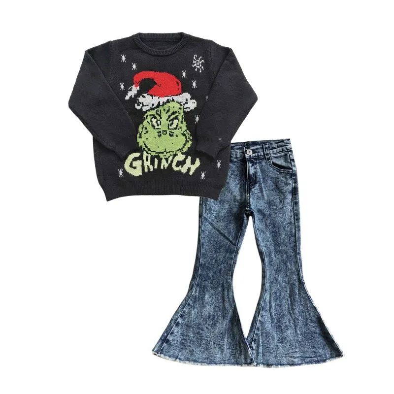 Christmas Baby Girls Sweaters Jeans Bell Pants Sets