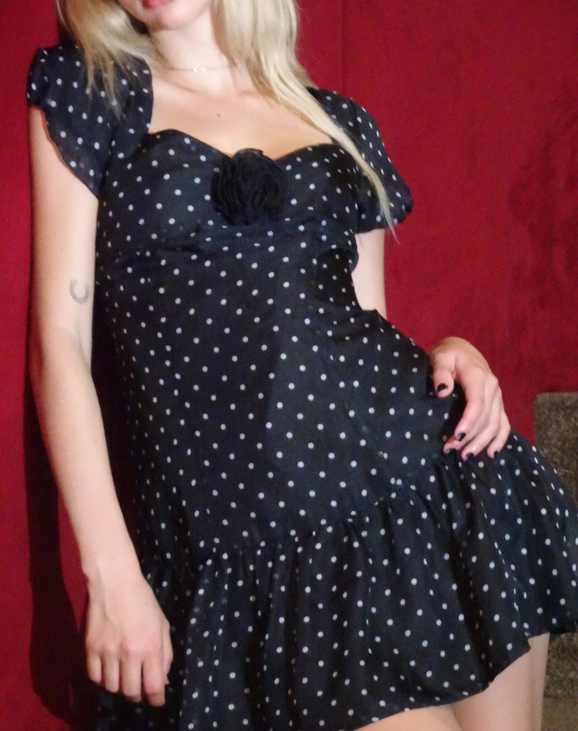 Clara Mini Dress in Polka Black Chiffon