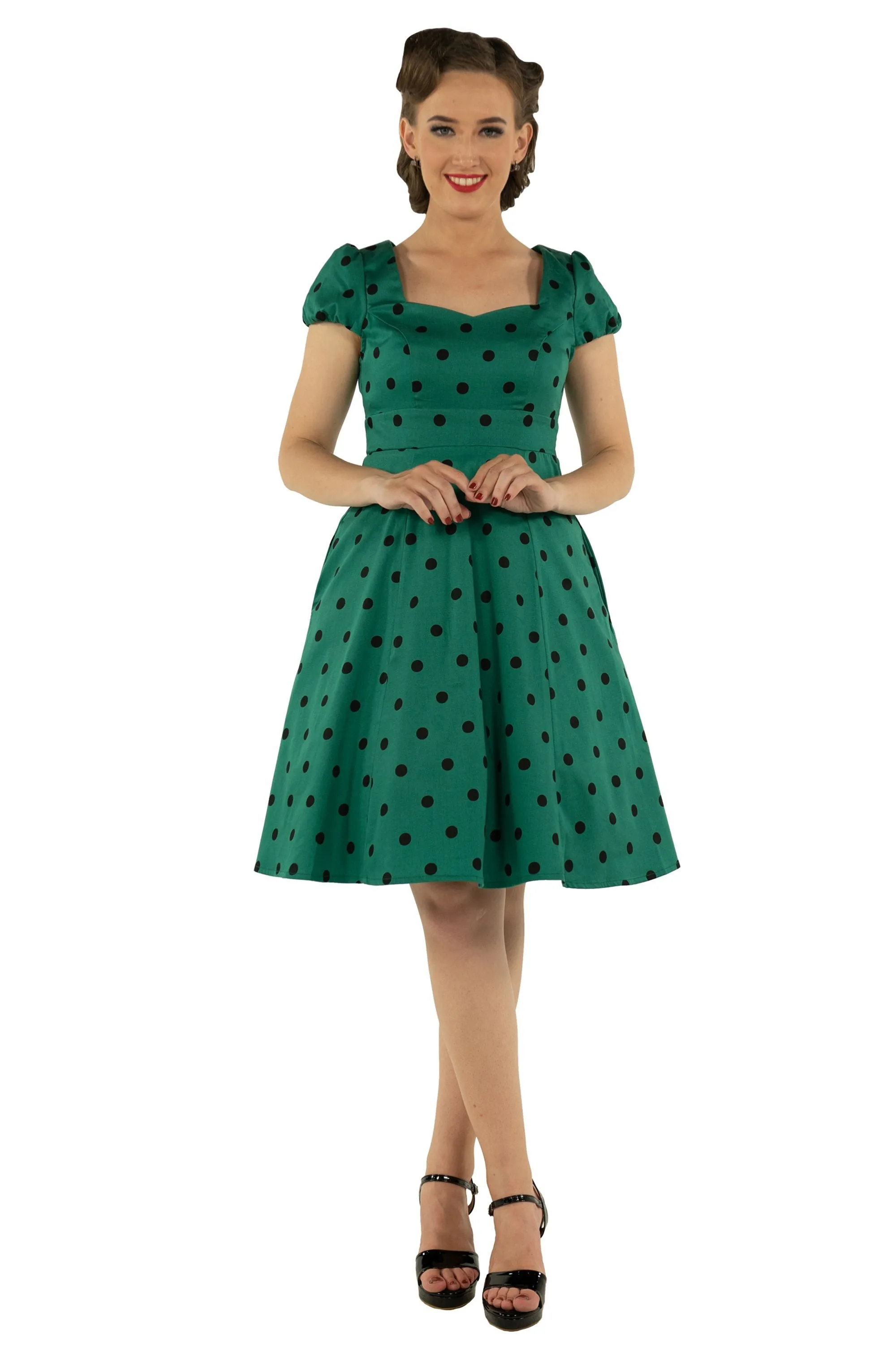 Claudia Polka Dot Dress In Green and Black