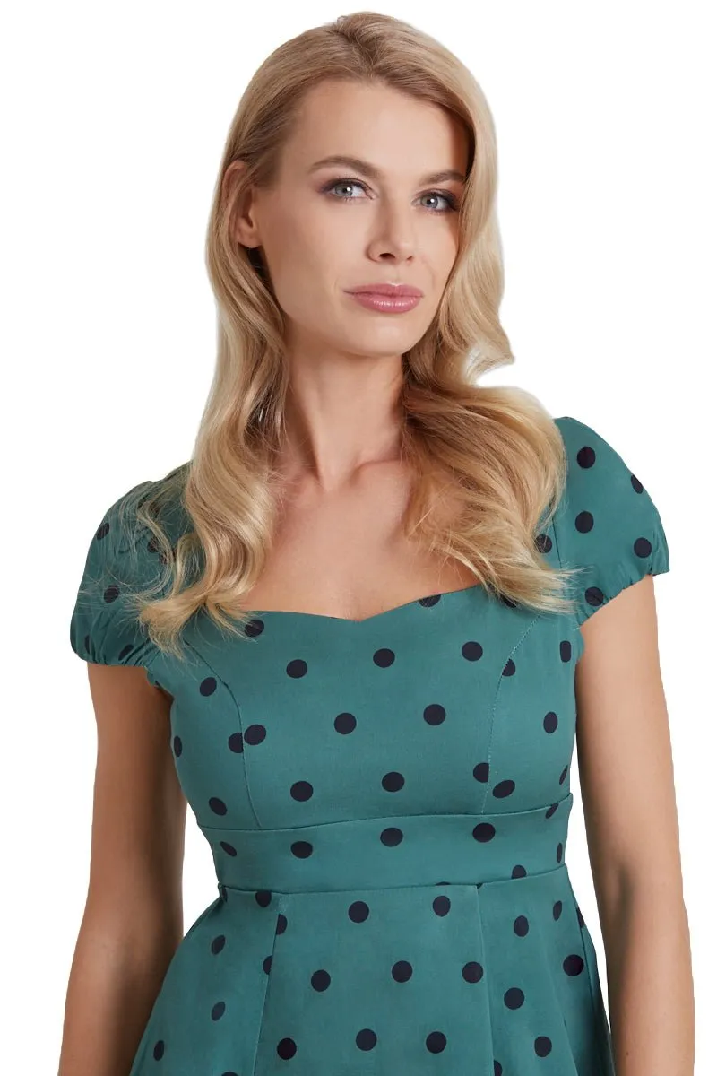 Claudia Polka Dot Dress In Green and Black