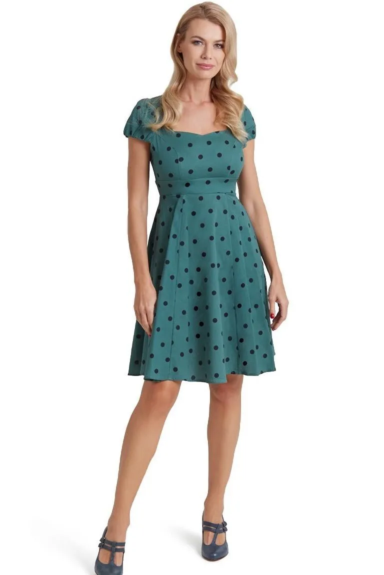 Claudia Polka Dot Dress In Green and Black