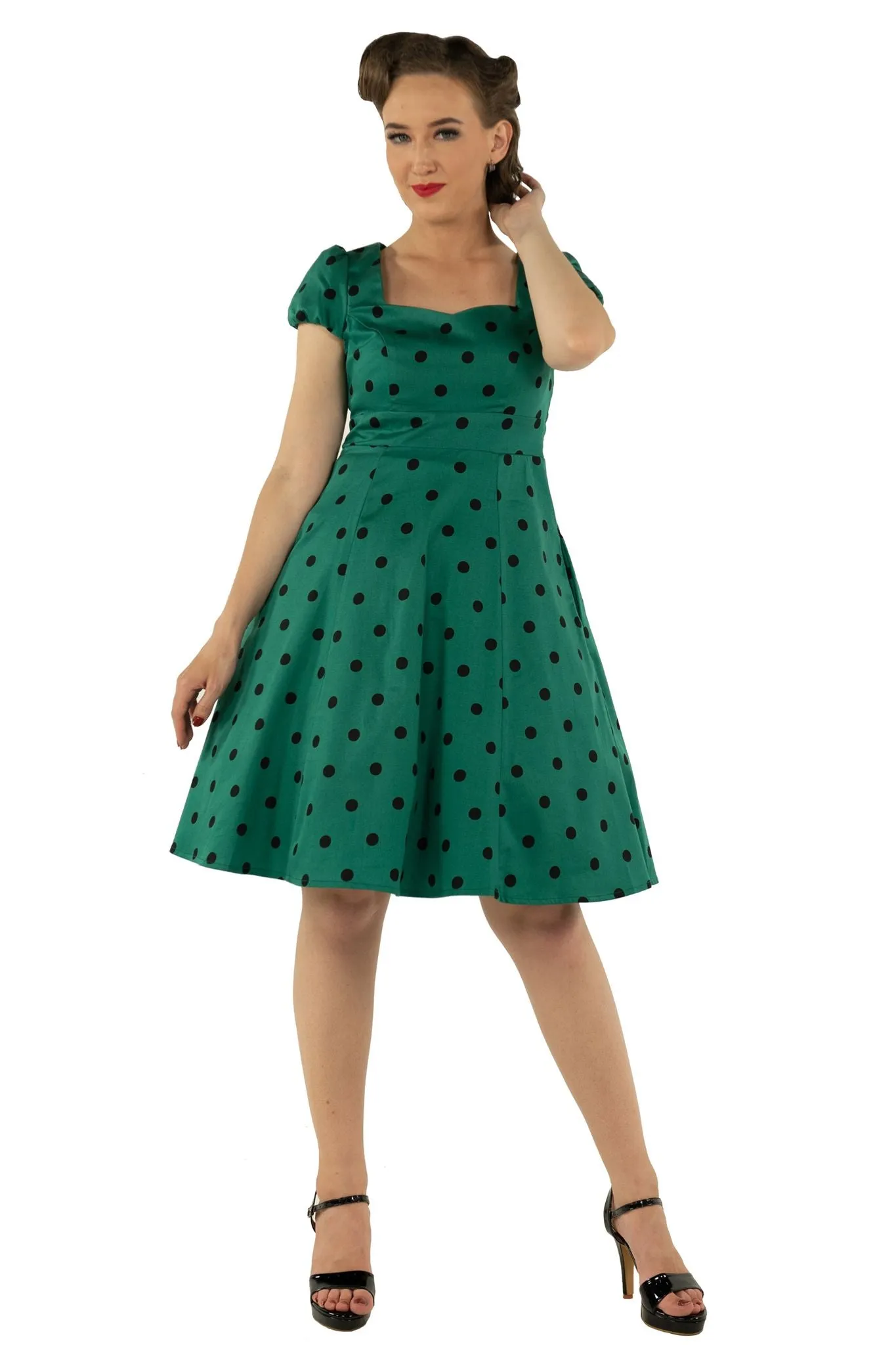 Claudia Polka Dot Dress In Green and Black