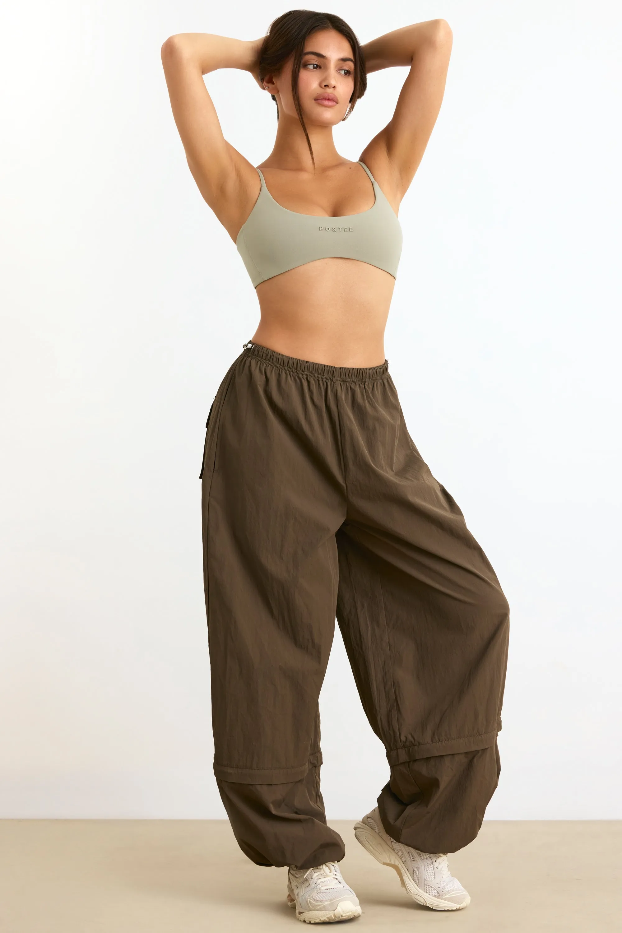 Convertible Wide Leg Track Pants in Espresso