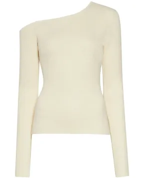 Cream Ribbed One Shoulder Top