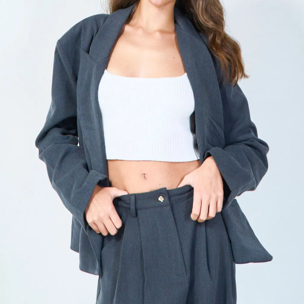 Cropped tailored blazer with gold button detail wholesale