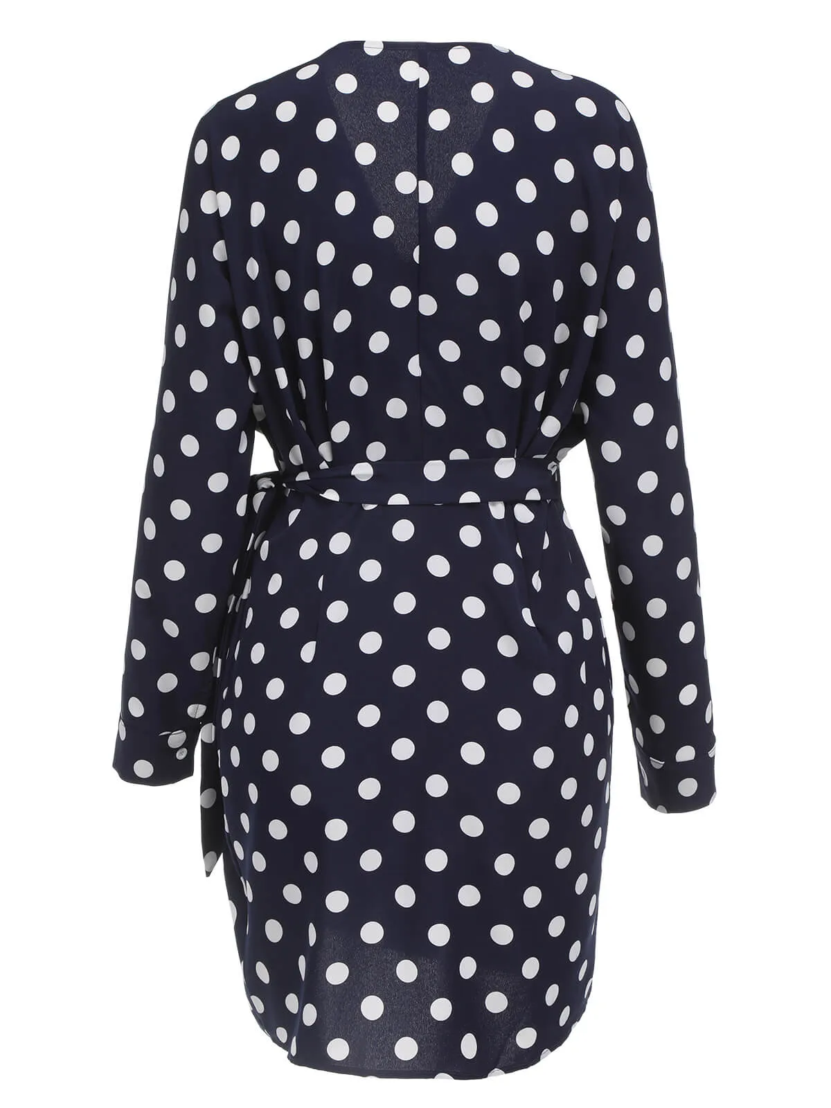 Dark Blue 1960s V-Neck Polka Dot Dress