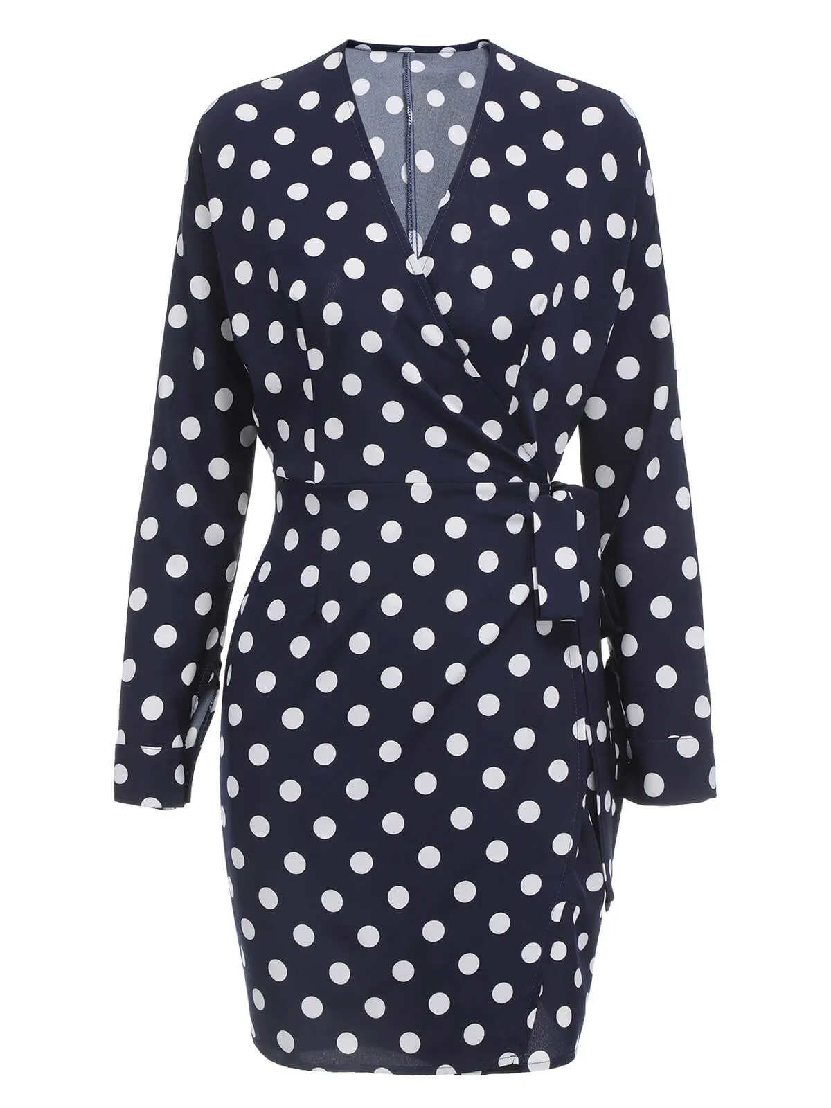 Dark Blue 1960s V-Neck Polka Dot Dress