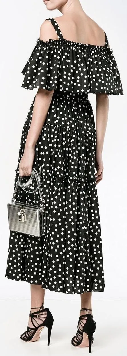 *Extended Sizes* Black Polka Dot Cold Shoulder Dress