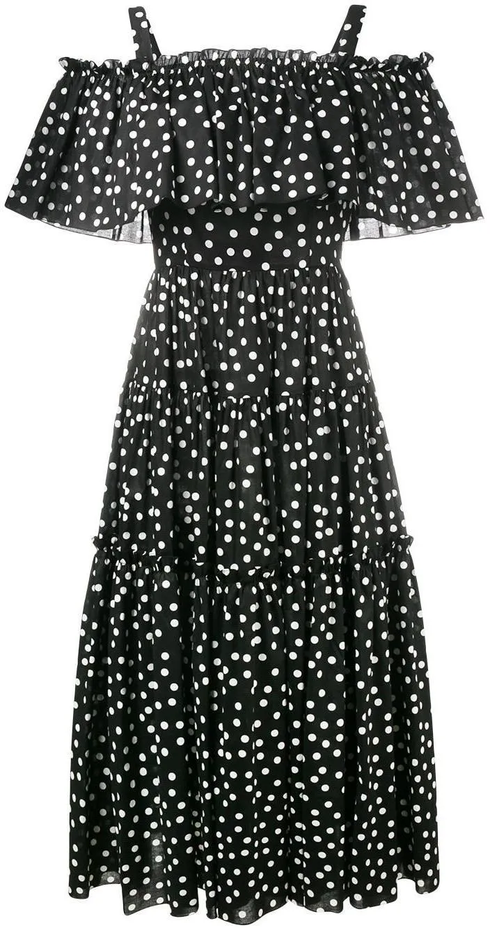 *Extended Sizes* Black Polka Dot Cold Shoulder Dress