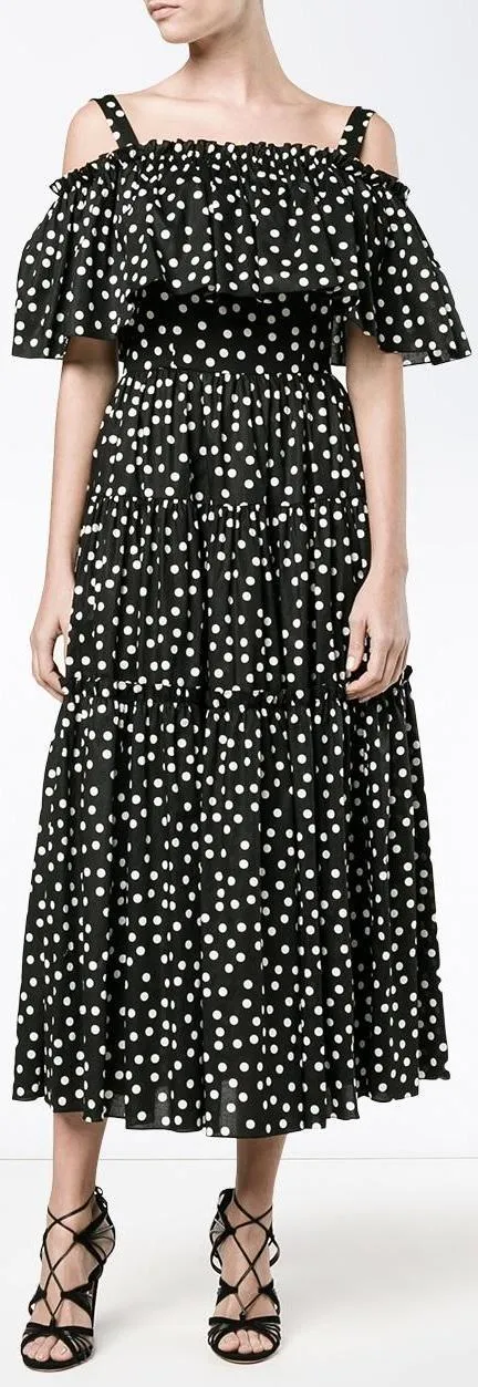 *Extended Sizes* Black Polka Dot Cold Shoulder Dress