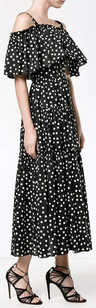 *Extended Sizes* Black Polka Dot Cold Shoulder Dress