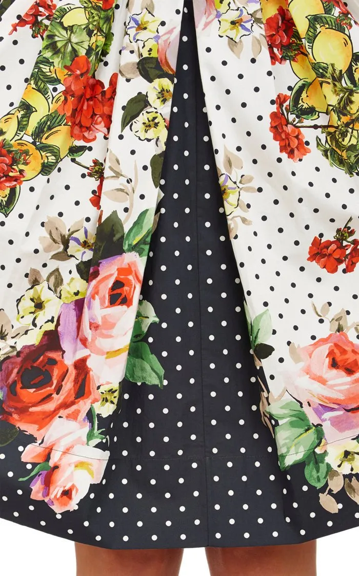 Floral & Polka Dot Printed Poplin Dress