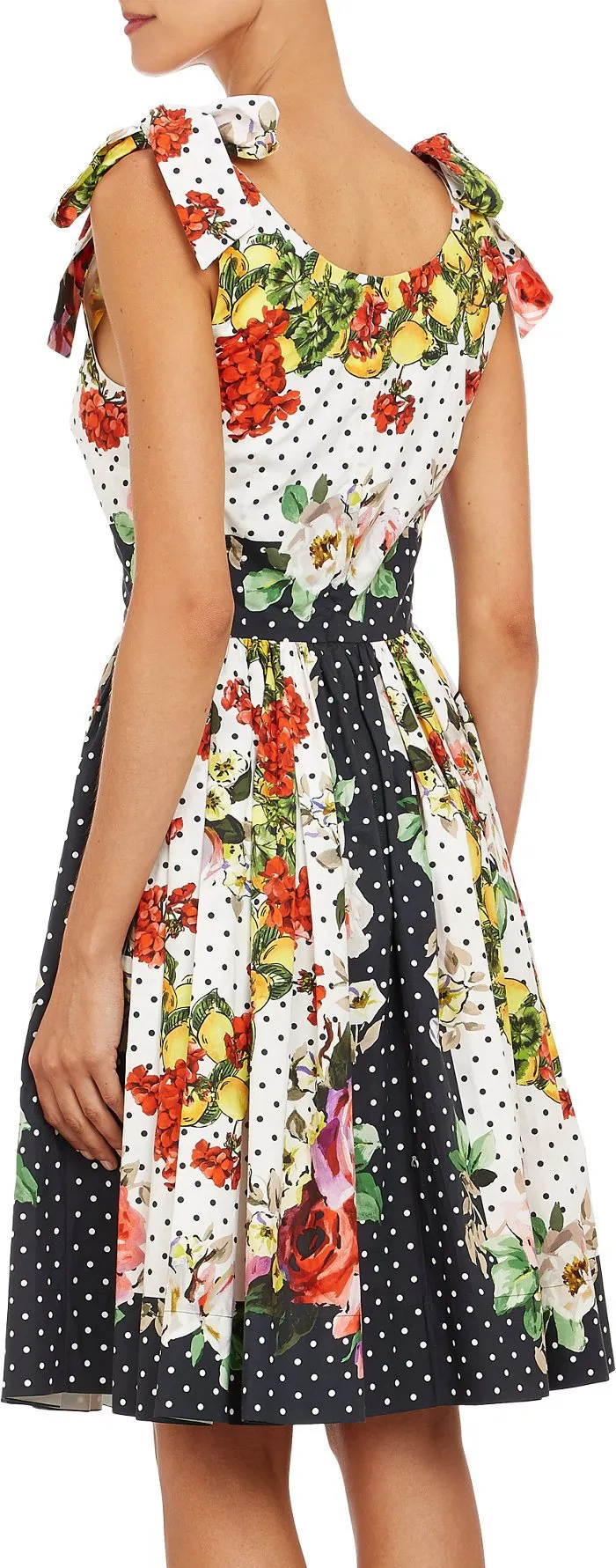 Floral & Polka Dot Printed Poplin Dress