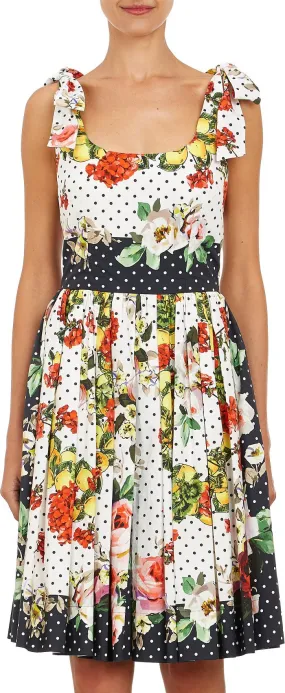 Floral & Polka Dot Printed Poplin Dress