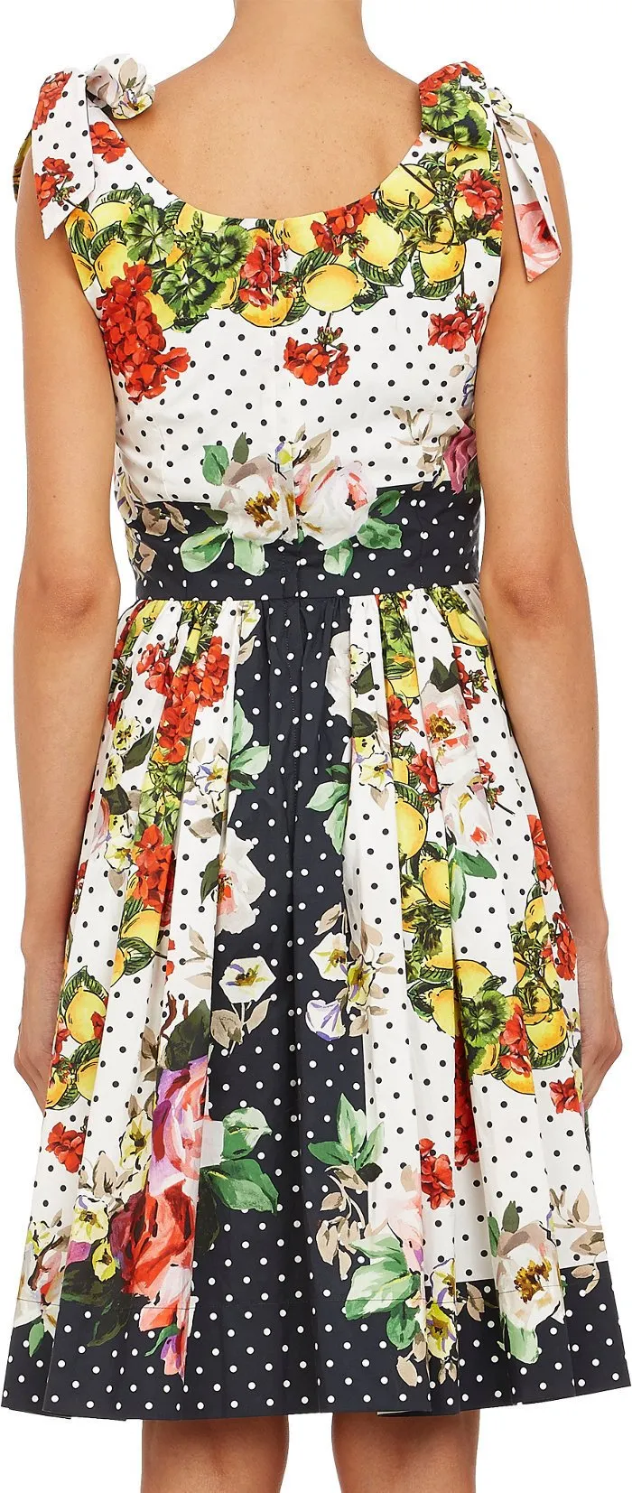 Floral & Polka Dot Printed Poplin Dress