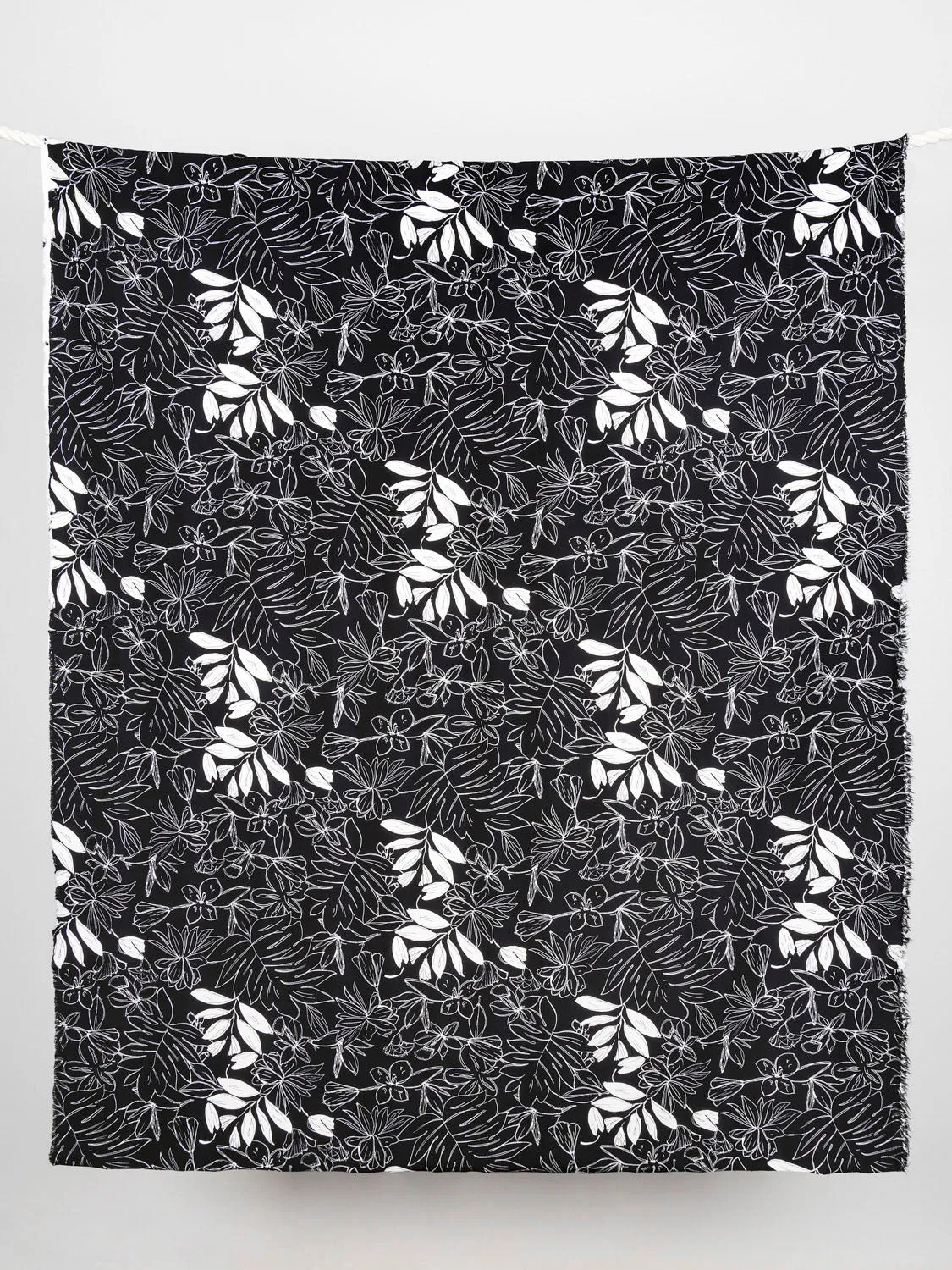 Floral Print Stretch Viscose Twill Deadstock - White   Black  - Swatch