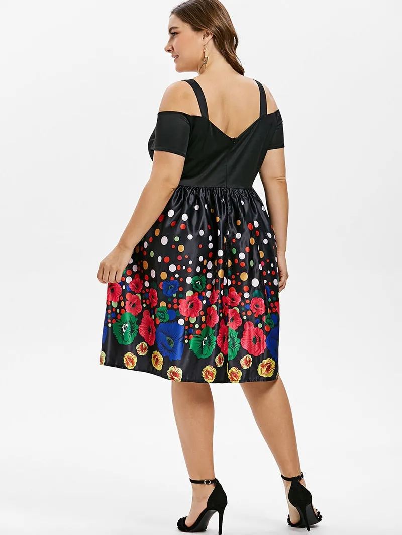 Flower Polka Dot Print Dresses