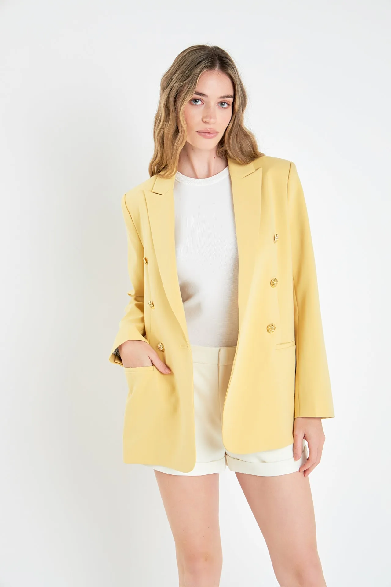 Gold Buttoned Structured Blazer