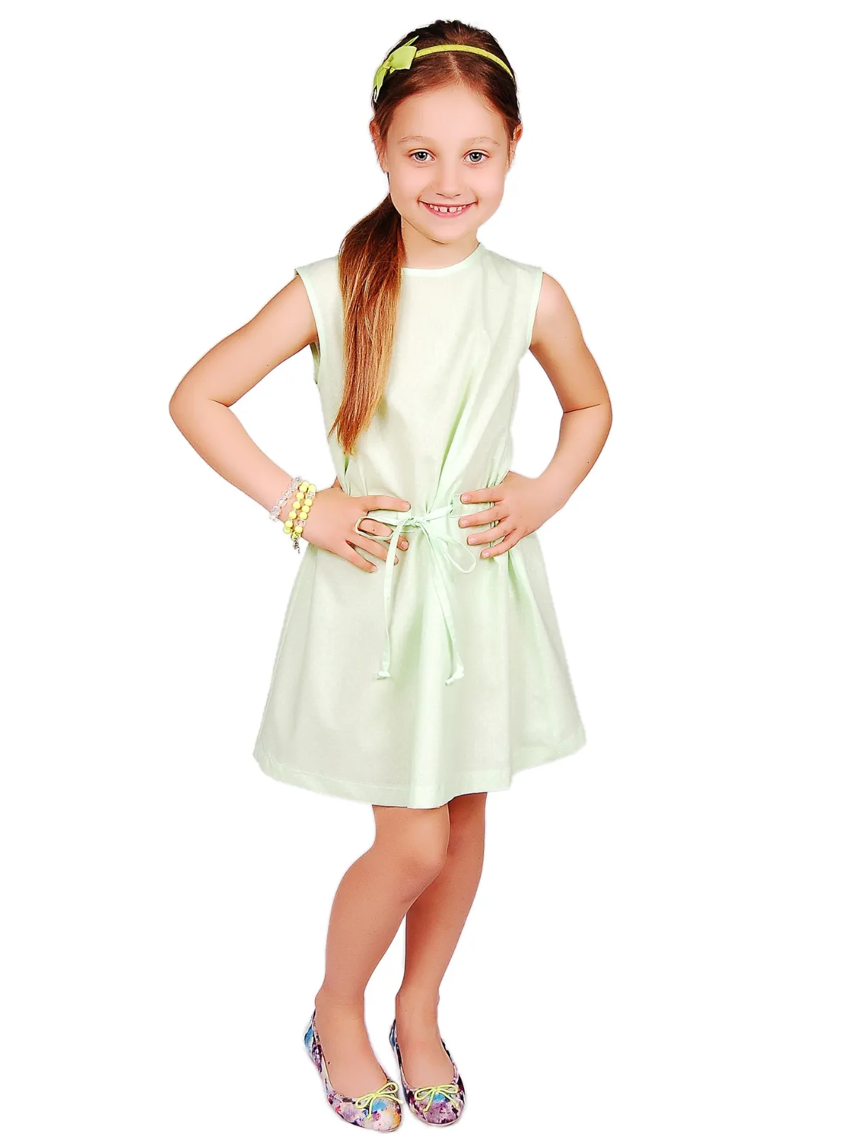 Green Polka Dot Drawstring Dress by Kids Couture