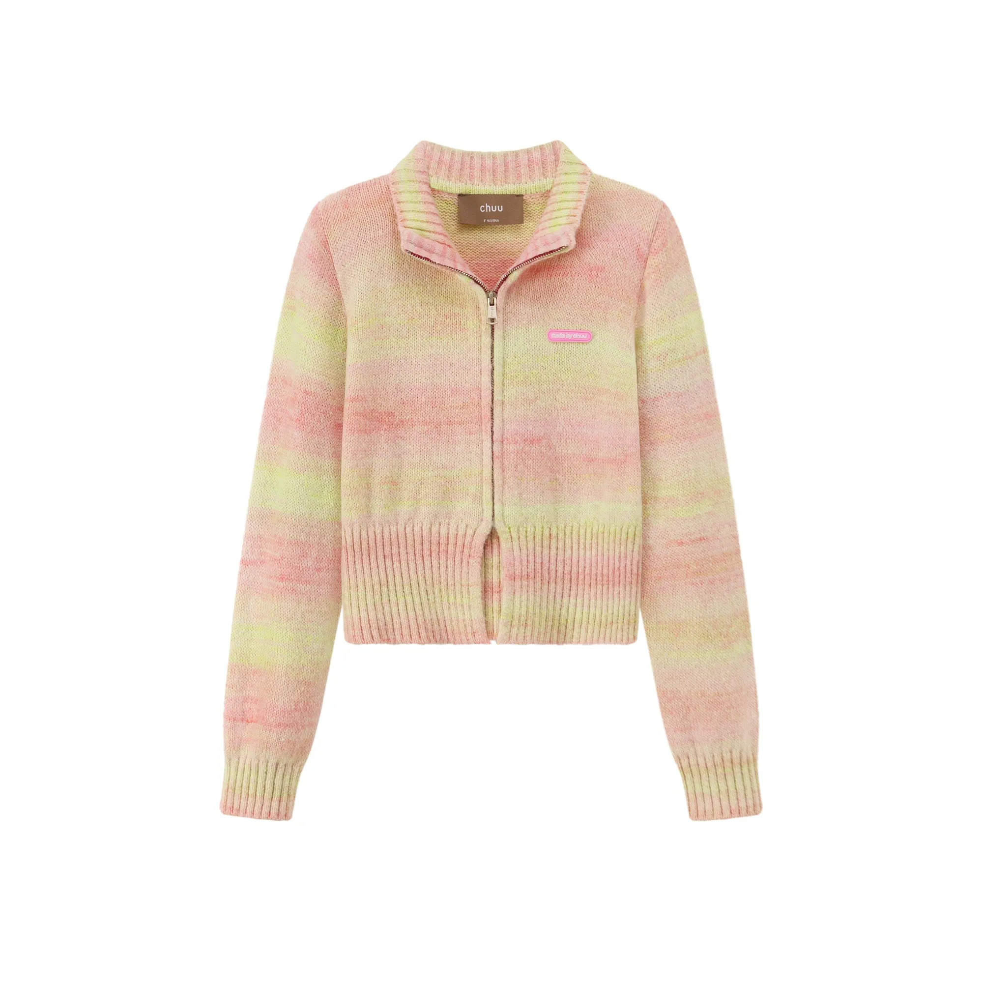 High-Neck Pastel Cropped Zip-Up Cardigan