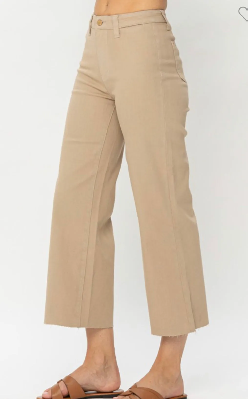 High Rise Khaki Wide Leg Crop Jeans