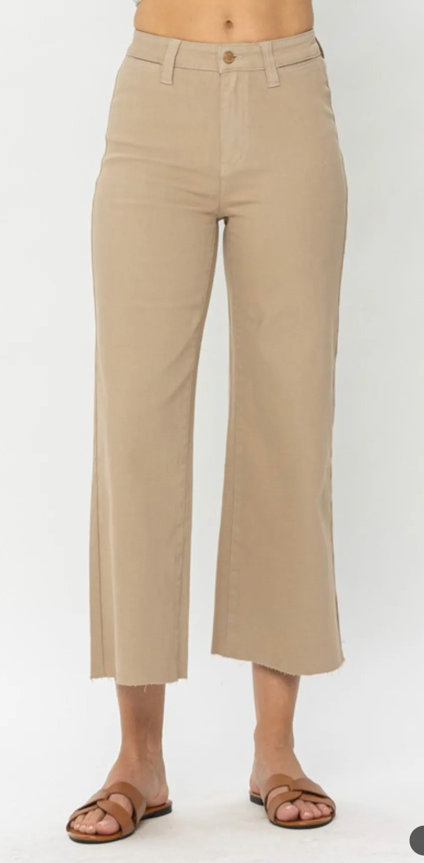 High Rise Khaki Wide Leg Crop Jeans