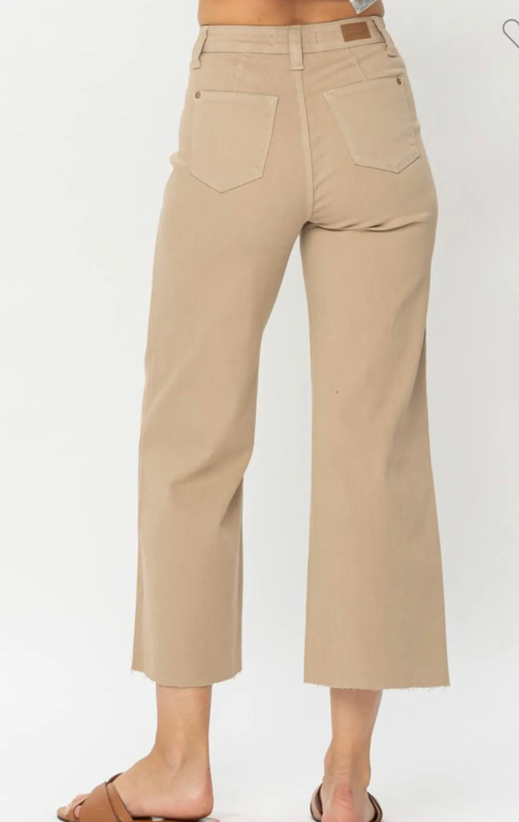 High Rise Khaki Wide Leg Crop Jeans