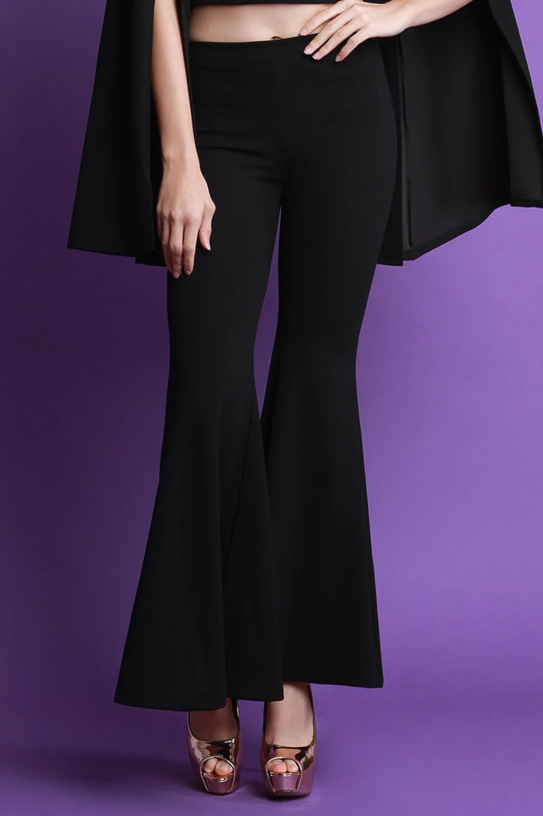 High Waisted Back Slit Bell Bottom Pants