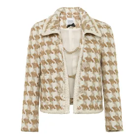 Houndstooth Crop Jacket - Beige