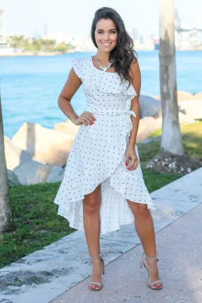 Ivory and Black Polka Dot High Low Dress