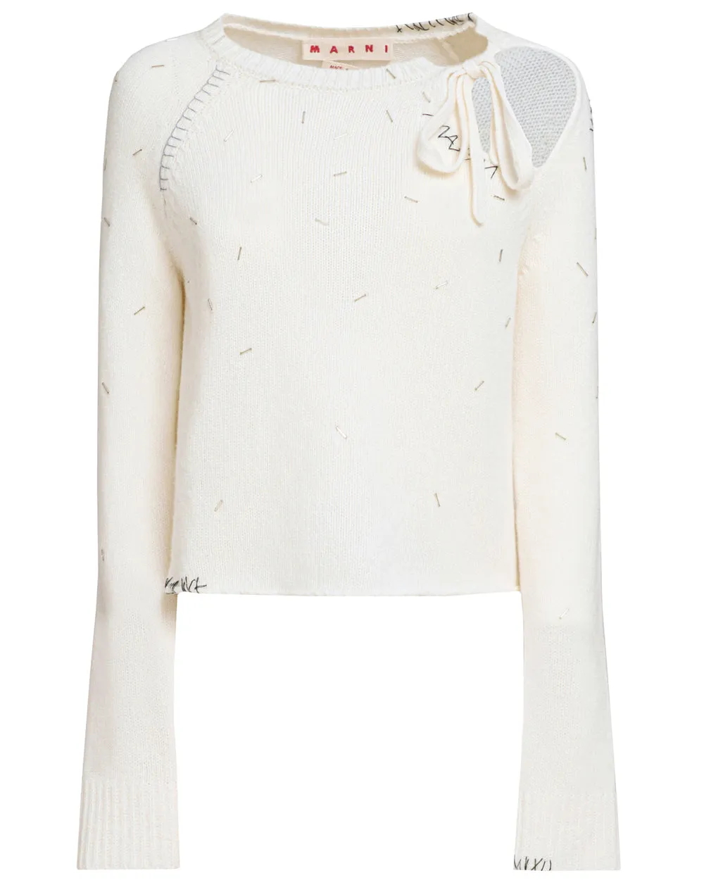 Ivory Embellished Tie Neck Sweater